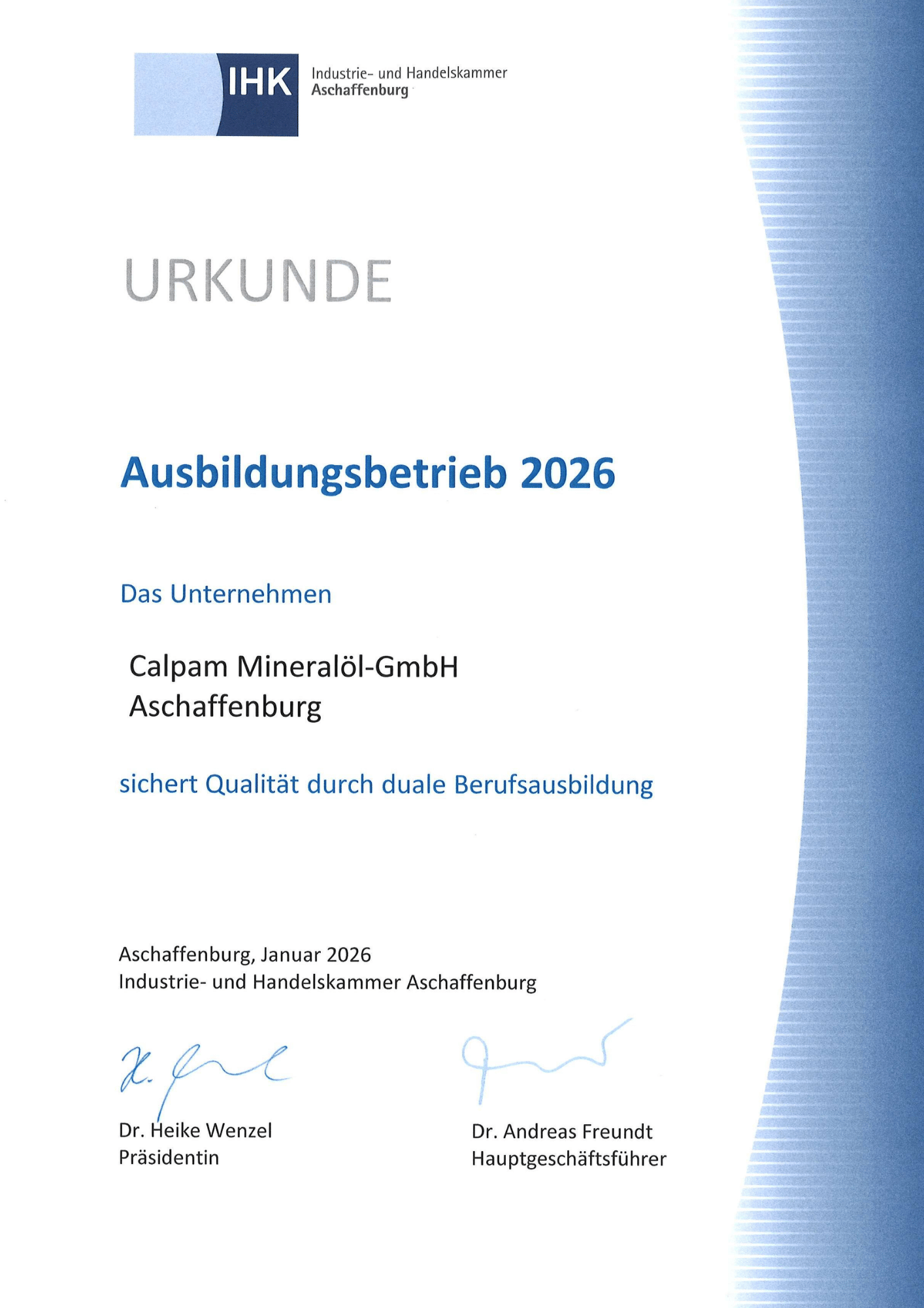 Calpam IHK Urkunde